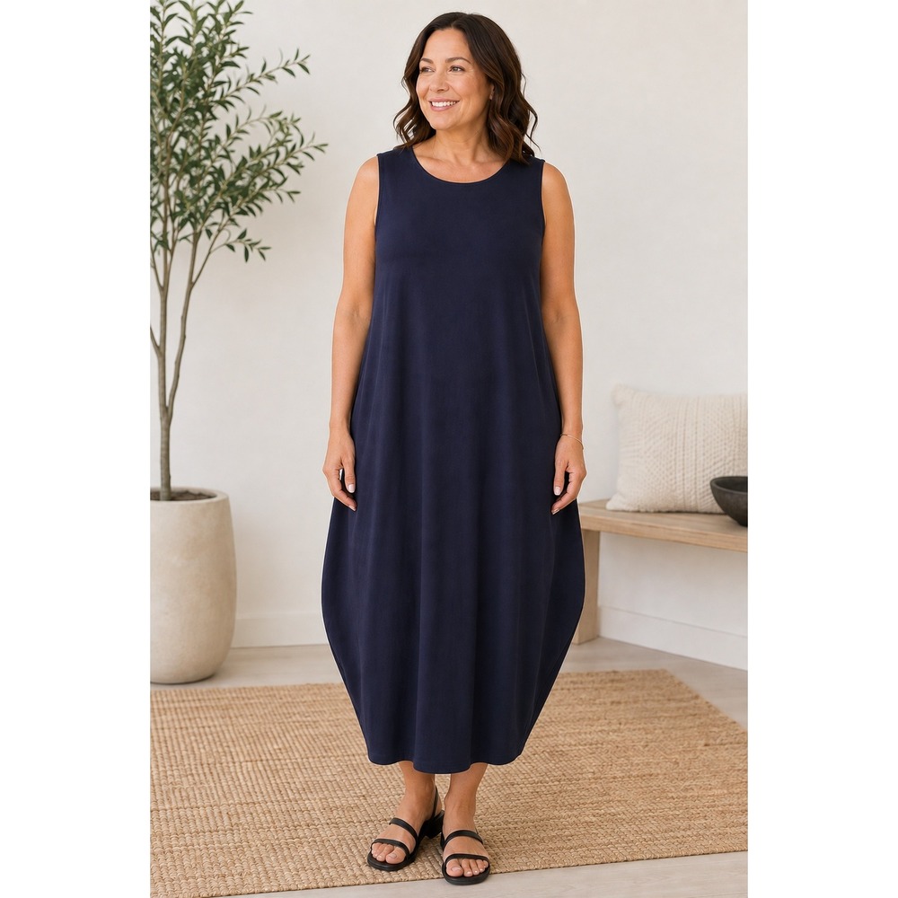 Eileen Fisher Dress Women's XL Sleeveless Midi Stretch Sleeveless Blue